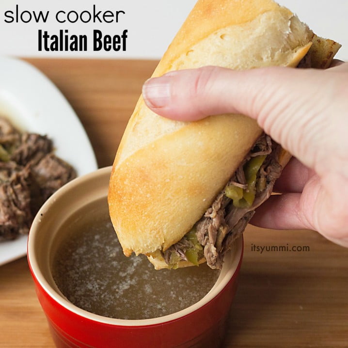 Easy slow cooker Italian beef recipe - this is the best one pot meal I've ever eaten and it's perfect game day food!