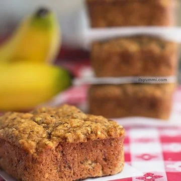 low carb banana bread bites on a picnic table