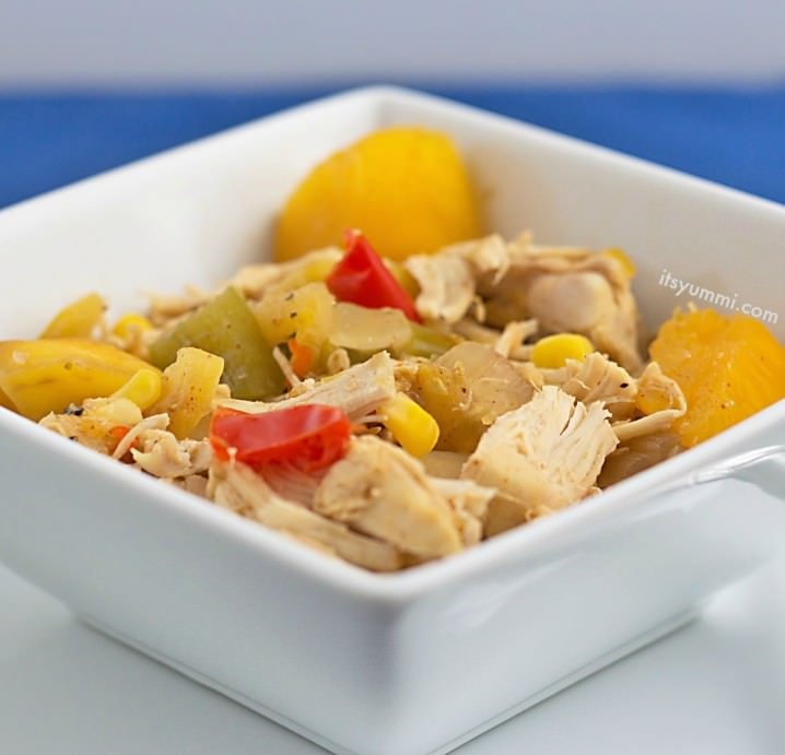 This healthy slow cooker mango chicken recipe is made in a slow cooker or Crock Pot. It uses just 5 ingredients (plus spices), is low fat, and Weight Watcher friendly!