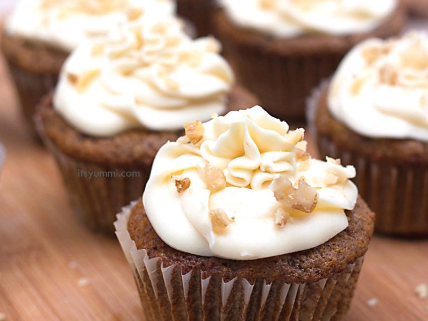 carrot cake cupcakes with cream cheese frosting