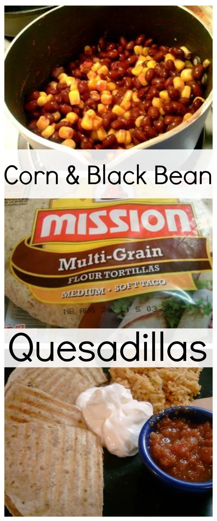 Corn and Black Bean Vegetarian Quesadillas ~ get the recipe for this easy, frugal dinner on ItsYummi.com corn and black bean vegetarian quesadilla photo collage