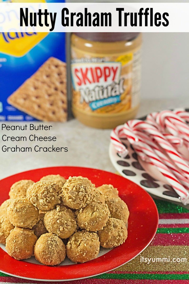 Holiday Recipes: Nutty Graham Truffles and a holiday house made from graham crackers and peanut butter. See them on ItsYummi.com #PBandG #ad