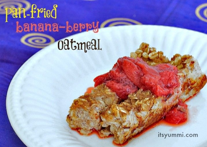 Easy, kid friendly, Pan Fried Banana Berry Oatmeal flips breakfast on its head! It's a favorite breakfast that comes together quickly.