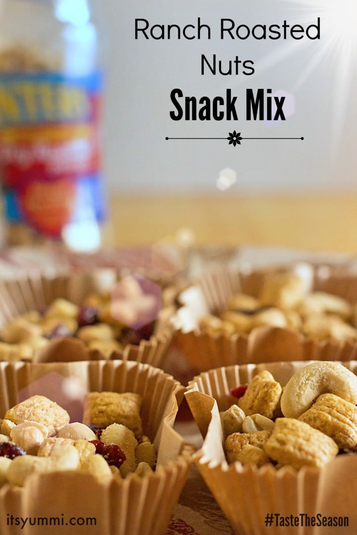 Ranch Roasted Nuts Snack Mix - a nutritious mix of cashews, peanuts, puffed oats, and dried cranberries. Perfect for holiday parties!