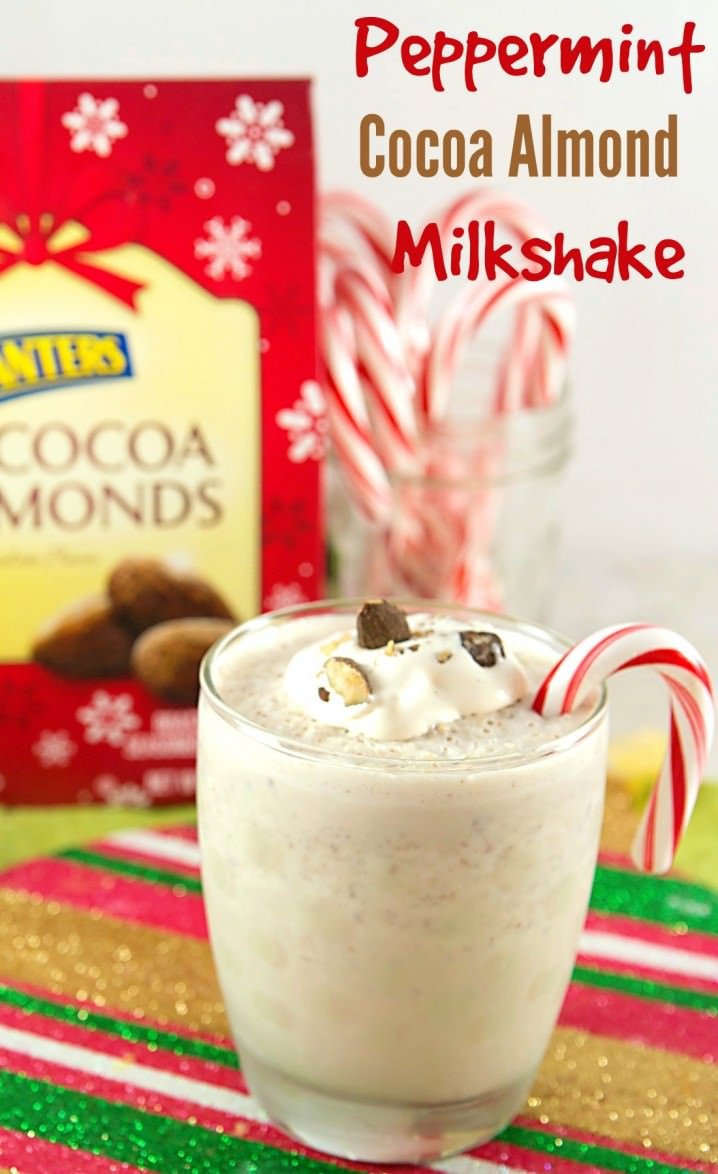 Celebrate the holidays with this creamy cold peppermint cocoa almond milkshake recipe. Just 5 ingredients! #GoNutsForNuts #ad