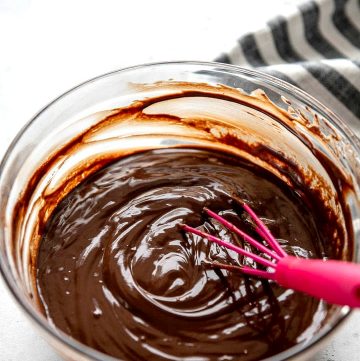 dark chocolate ganache in a glass bowl