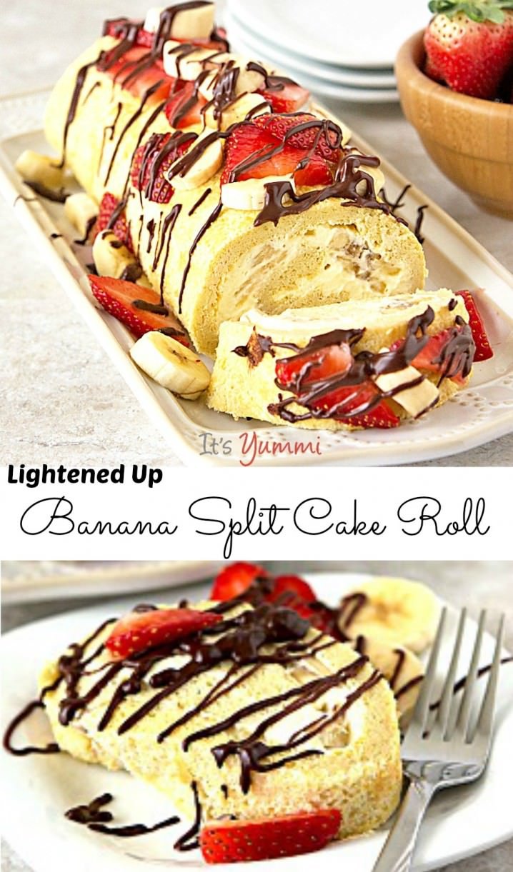 With just 168 calories per slice of banana split cake roll, this is a guilt free dessert recipe you will crave! It's a Weight Watchers Freestyle friendly recipe too, with only 1 Weight Watchers Freestyle point per slice! #weightwatchers #dessert #cake