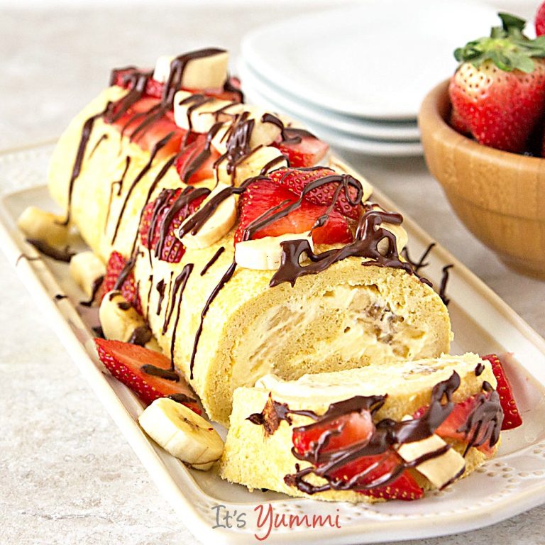 Lightened Up Banana Split Cake Roll