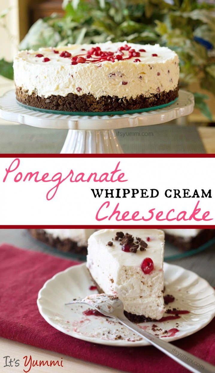 This pomegranate no bake whipped cream cheesecake from itsyummi.com is light and fluffy. It's a fancy dessert for any holiday, but easy enough to make any time.