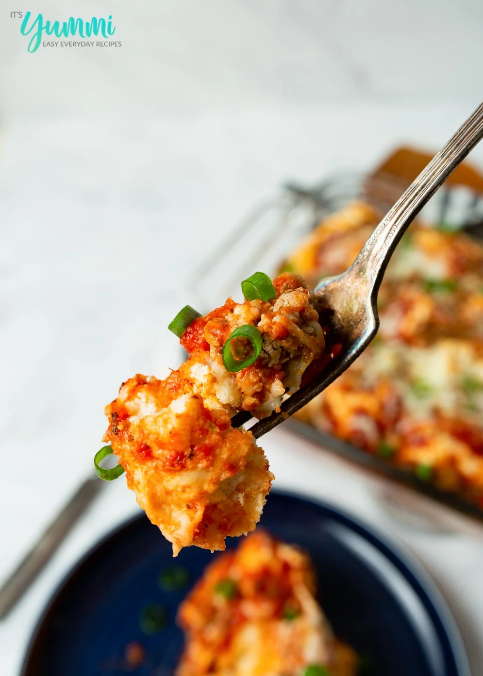 Bite of Biscuit Pizza Bake on Fork