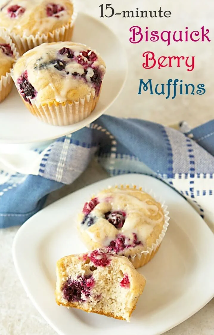 This recipe for triple berry muffins takes just 15 minutes to make. Use frozen fruit instead of fresh and they come out SO moist! From ItsYummi.com