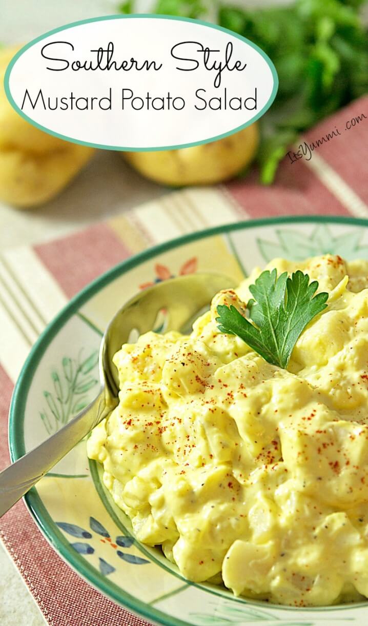 Southern Style Mustard Potato Salad Recipe. Tender potatoes, crunchy celery, mustard, eggs, and a creamy dressing make this side dish a family favorite.