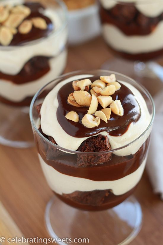 Gorgeous Chocolate Ganache Desserts Collection, including Peanut Butter Brownie Trifle - Recipe from Celebrating Sweets 