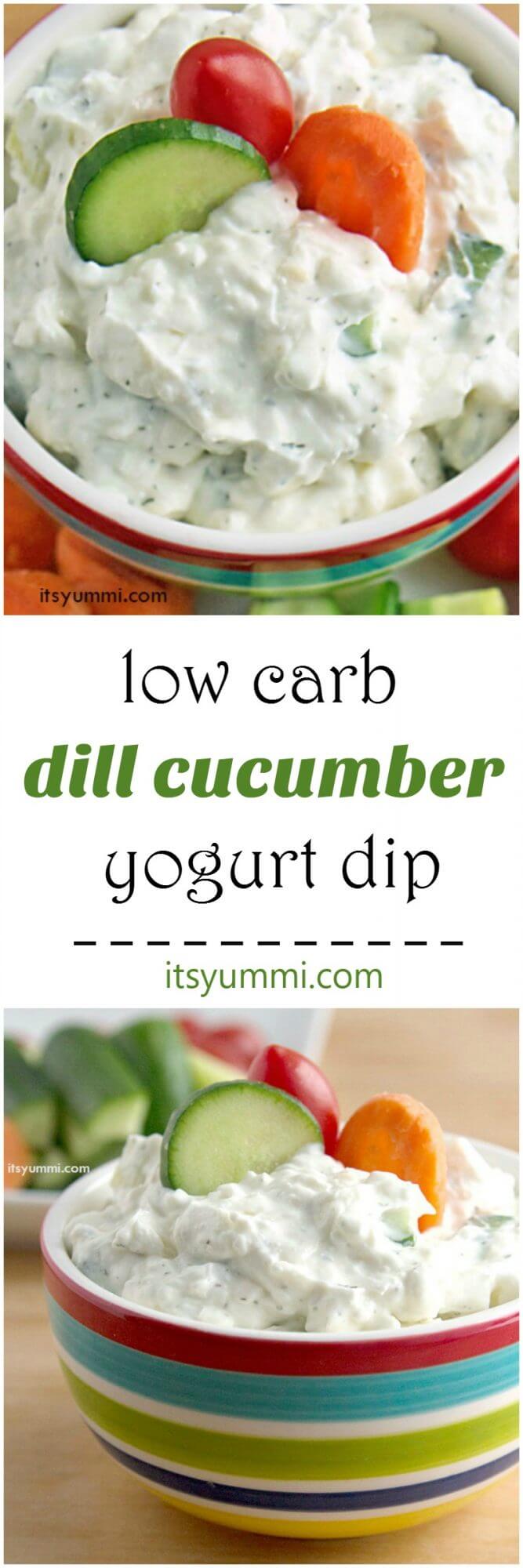 titled photo collage (and shown): Creamy Dill Cucumber Yogurt Dip 