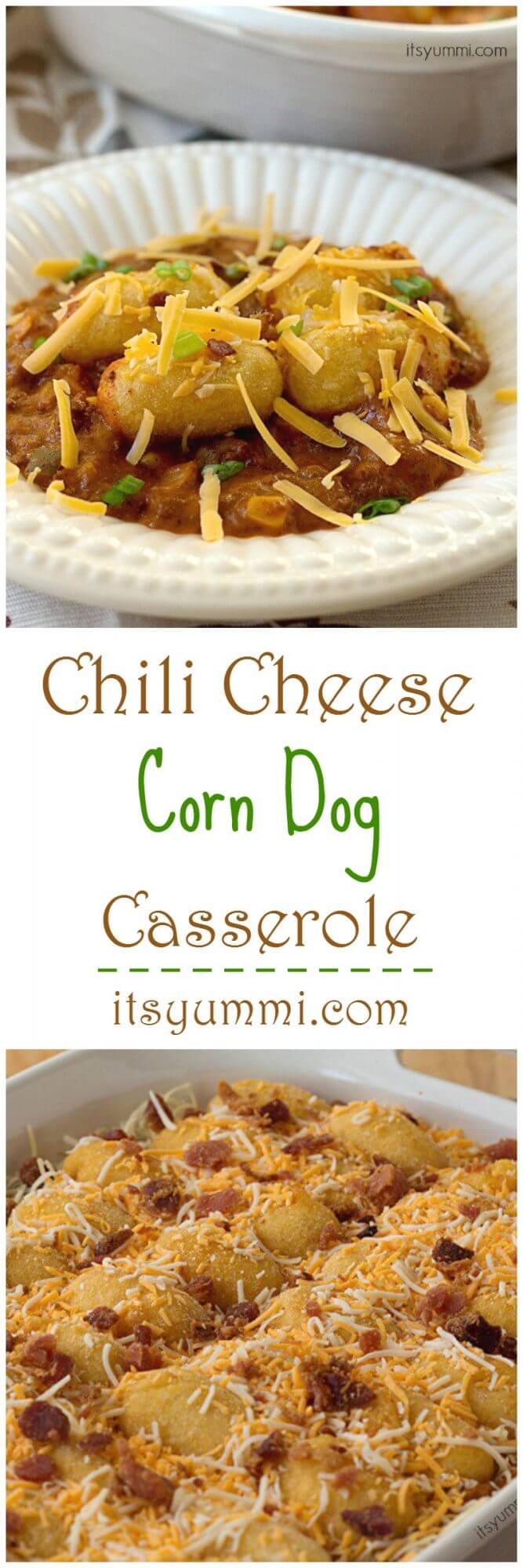 Chili Cheese Corn Dog Casserole - This quick, easy, kid friendly dinner recipe can be made in less than 30 minutes. Get the recipe from @itsyummi