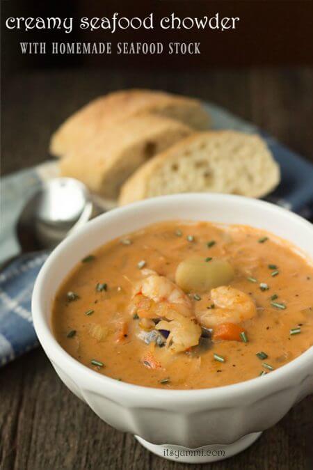 Creamy Seafood Chowder with Homemade Seafood Stock Its Yummi Creamy Seafood Chowder with Homemade Seafood Stock Its Yummi