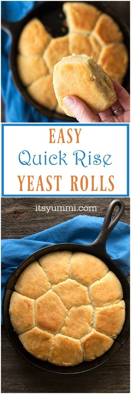 Quick rise easy yeast rolls are the perfect go-to dinner roll recipe! The recipe uses rapid rise yeast, so the rolls only have one 20 minute rise time! | ItsYummi.com | easy rolls | rapid rise | yeast rolls | dinner rolls