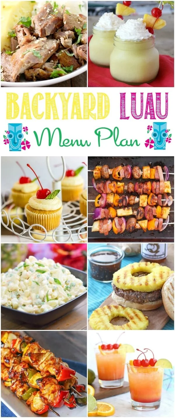 Easy menu plan including recipes to help you hold a backyard luau party. Easy party recipes and fun Hawaiian party decoration ideas, too!