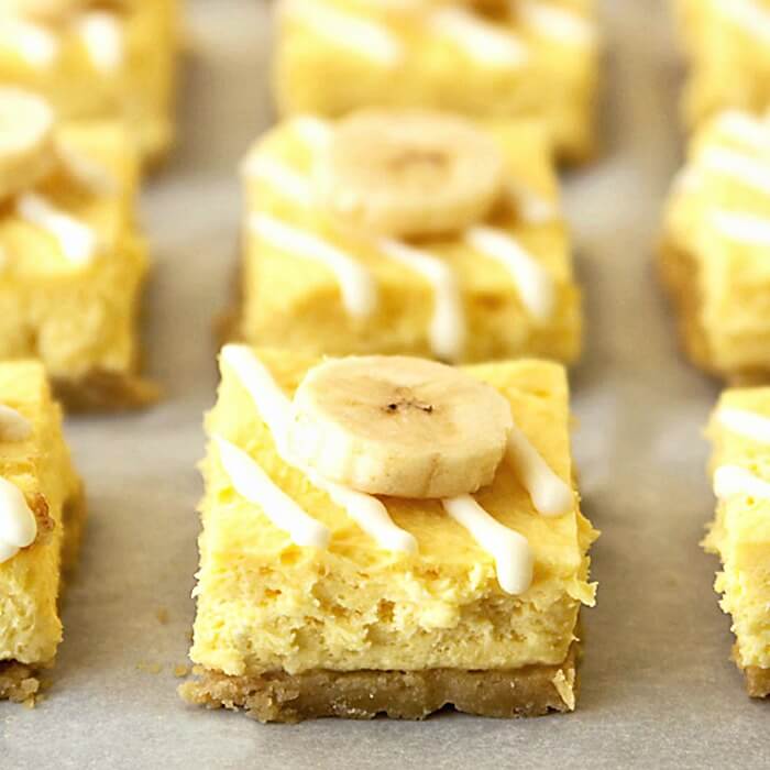 Banana White Chocolate Cheesecake Bars - the best banana pudding dessert for cheesecake lovers!