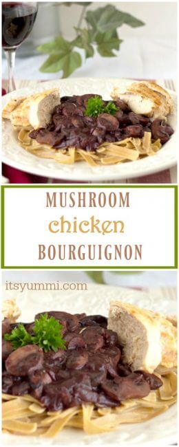 Mushroom Chicken Bourguignon | healthy dinner with sauteed chicken breast and red wine braised mushrooms | easy dinner recipe