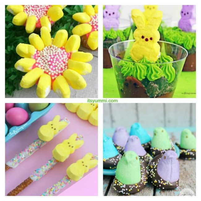 collage of recipes made with Easter marshmallow peeps
