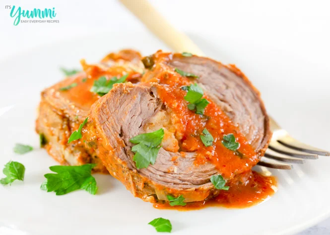 Stuffed Flank Steak with using Stale Bread Cubes in this pan