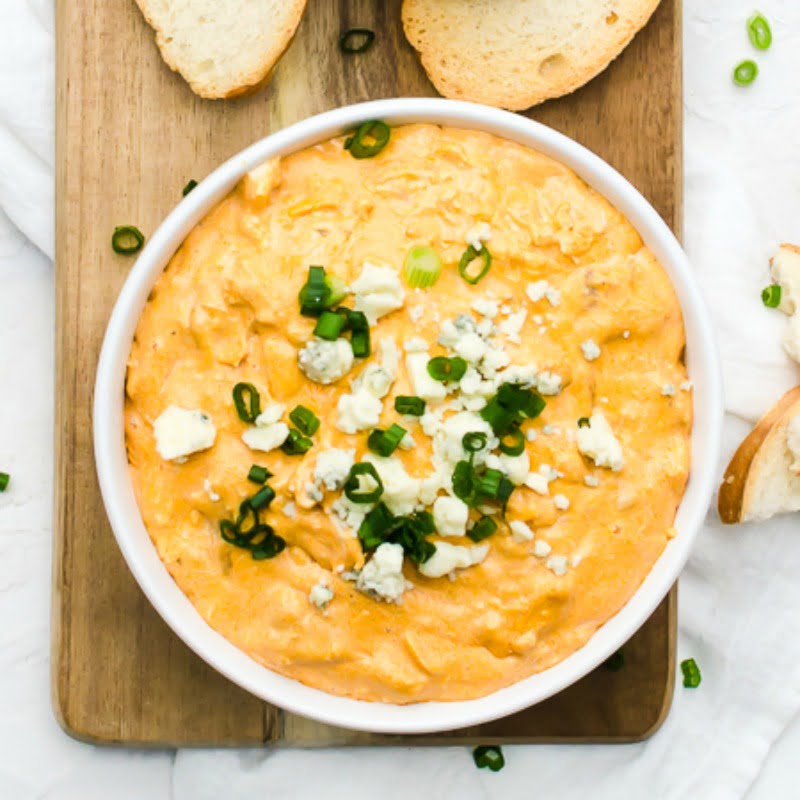 bowl of easy buffalo chicken dip made with rotisserie chicken