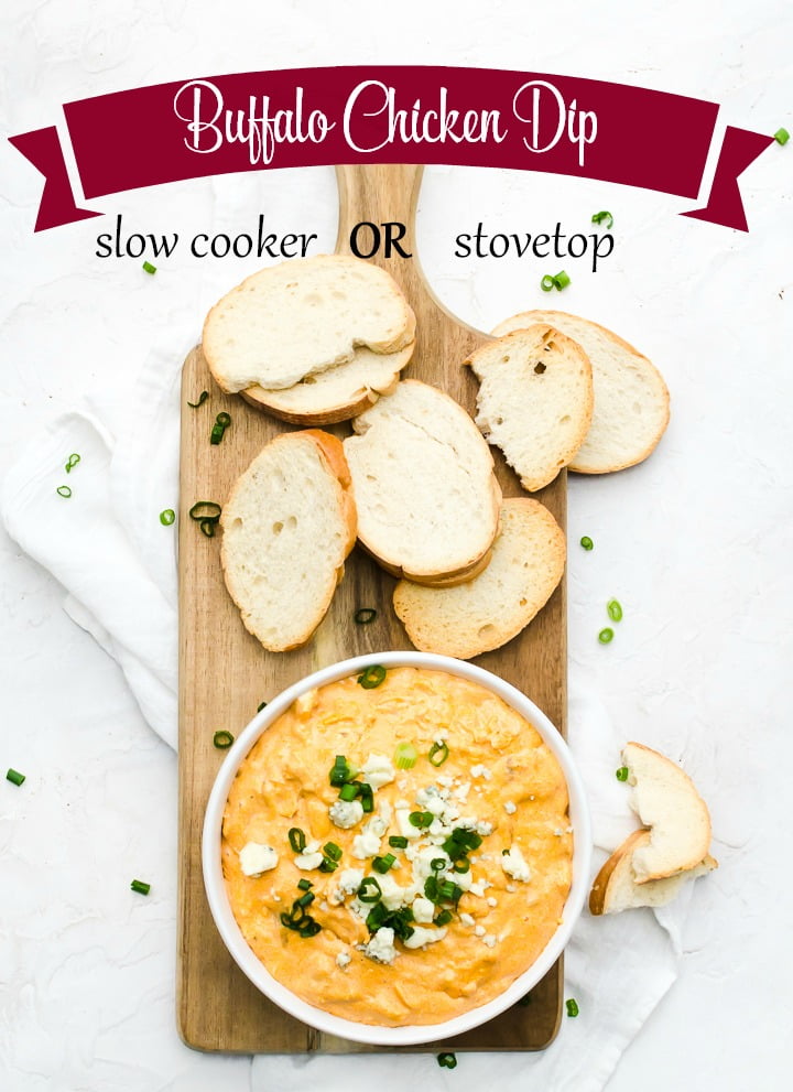 titled image: Buffalo chicken dip for slow cooker or stovetop