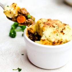 close up image of a single serving easy shepherd's pie