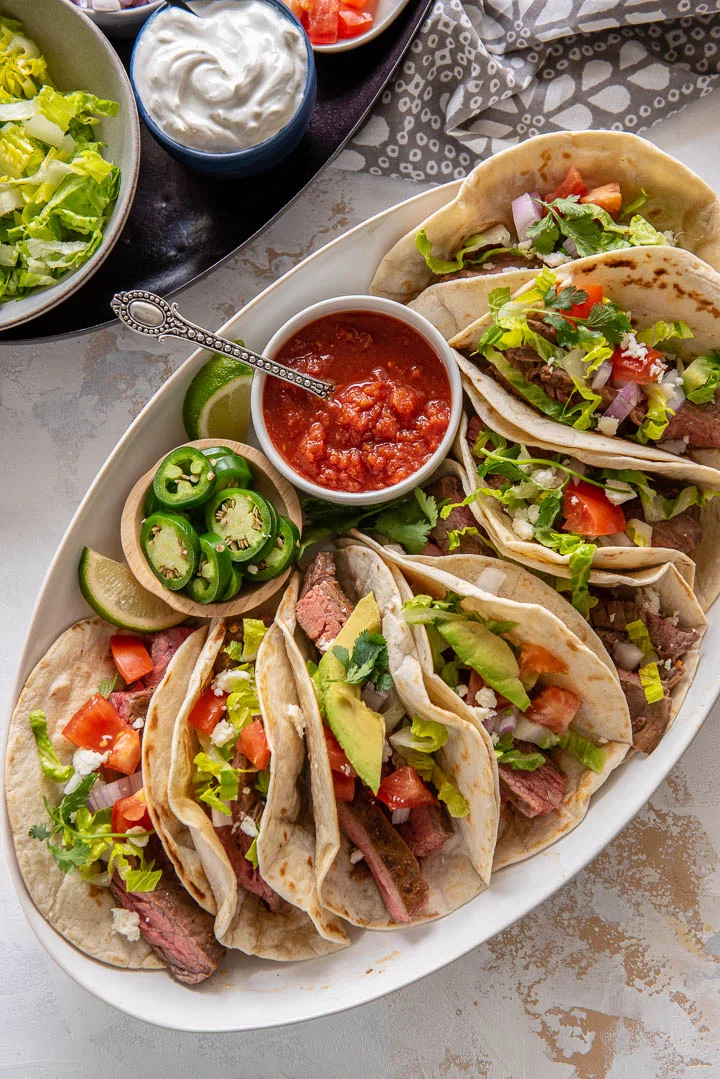 platter of oven cooked steak tacos