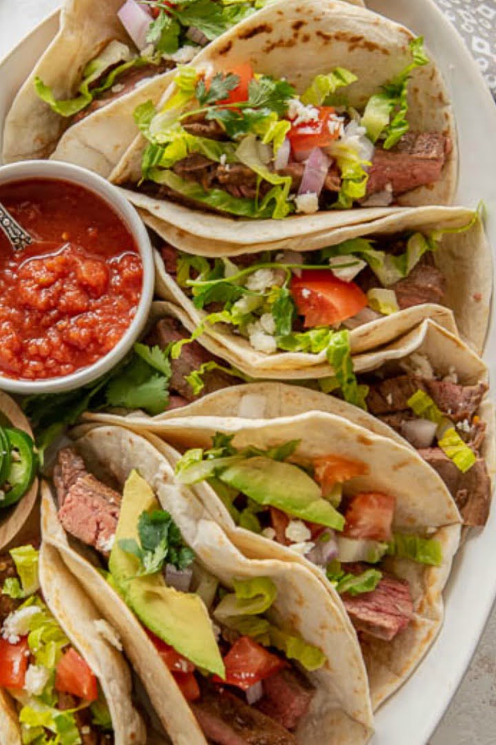 platter of soft steak tacos using pan seared steak