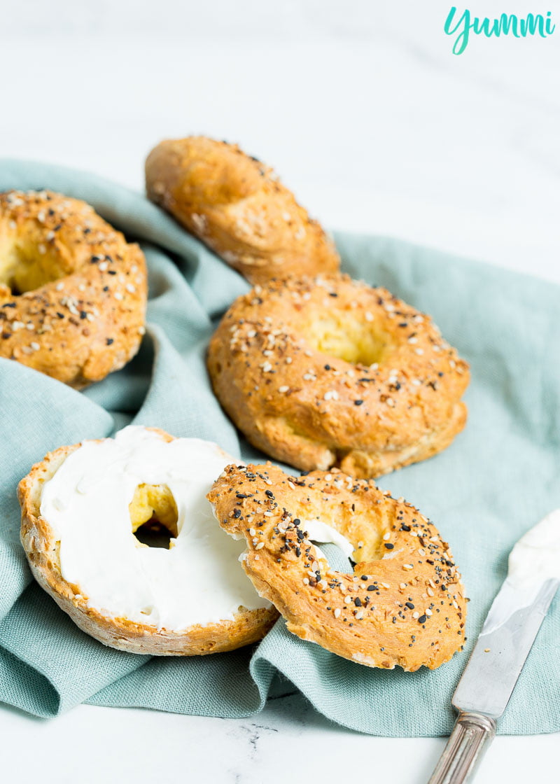 Everything Bagel without Yeast on a blue napkin