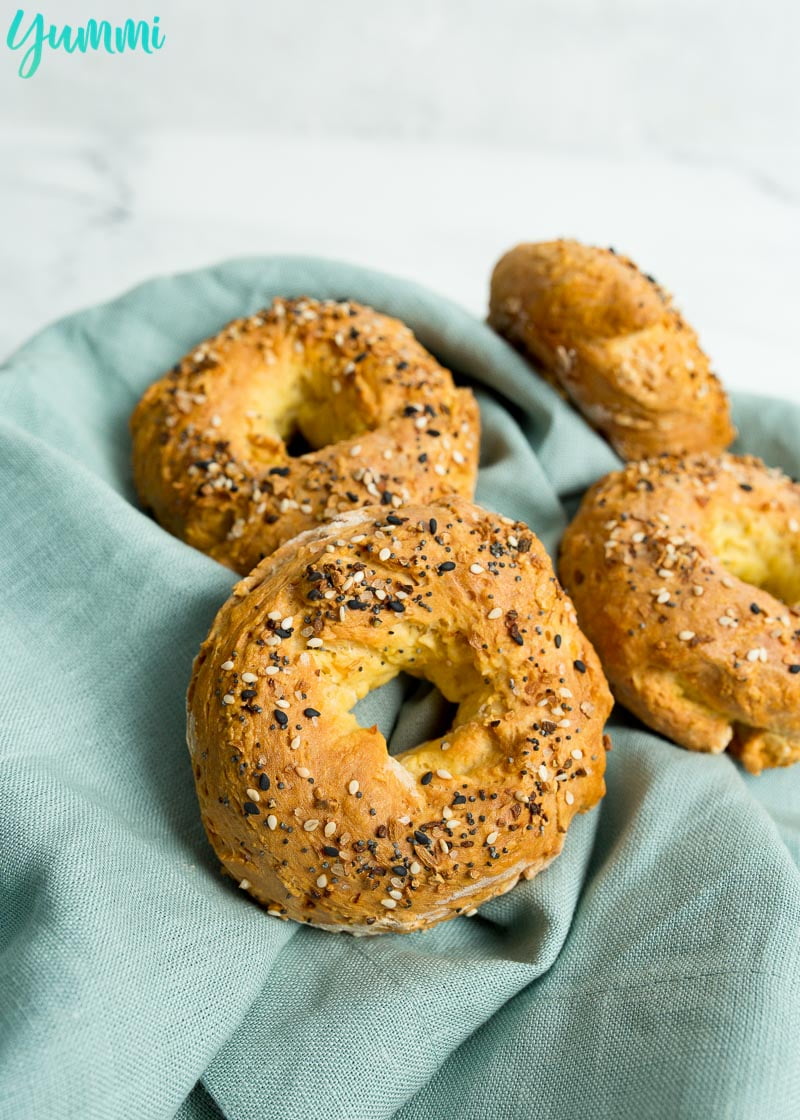 Everything Bagel without Yeast on a blue napkin