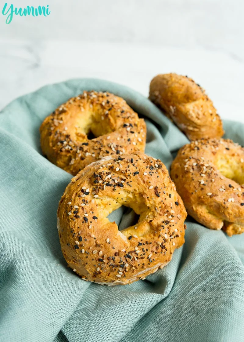 Everything Bagel without Yeast on a blue napkin