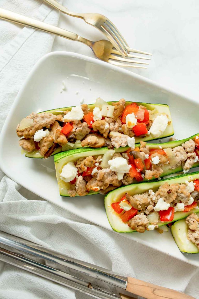 Turkey Stuffed Pepper Feta Zucchini Boats