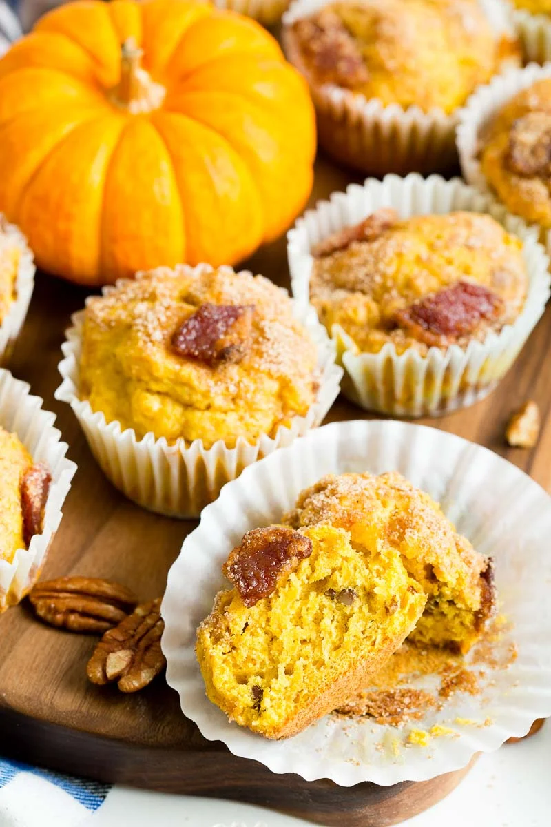 Pumpkin Bacon Muffins on table
