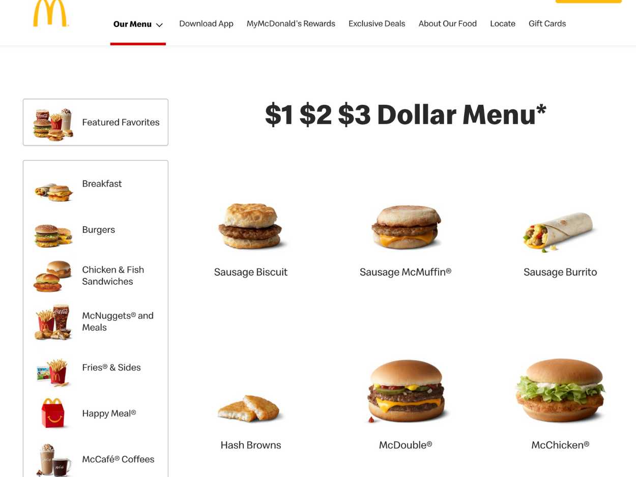 McDonalds $1 $2 $3 dollar menu